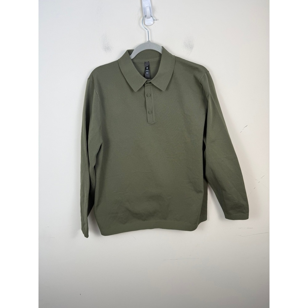 Lululemon Lab Men Olive Green Long Sleeve Polo Shirt LM3DZCS Size S